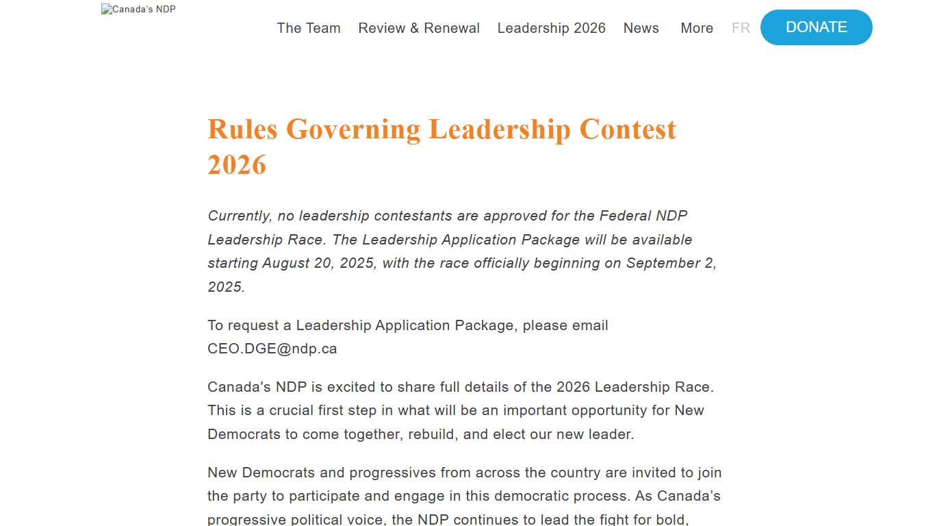 Rules Governing Leadership Contest 2026 « Canada's NDP